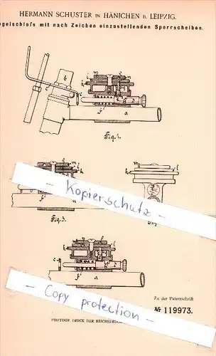 Original Patent  - Hermann Schuster in Hänichen b. Leipzig , 1900 , Riegelschloß !!!