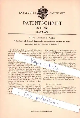 Original Patent  - Vital Tanner in Wien , 1900 , Sellerslager mit Gehäuse aus Blech !!!