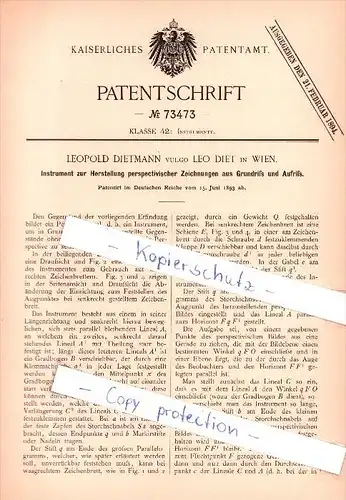 Original Patent  -  Leopold Dietmann vulgo Leo Diet in Wien , 1893 , Instrument für Zeichnungen , Architektur !!!