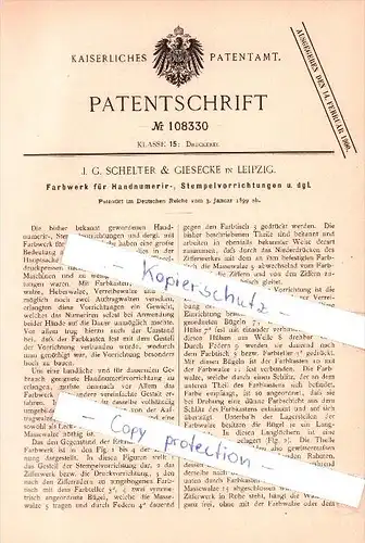 Original Patent - J. G. Schelter & Giesecke in Leipzig , 1899 , Druckerei !!!