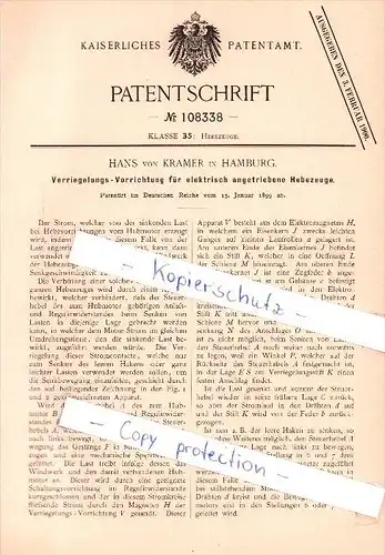 Original Patent - Hans von Kramer in Hamburg , 1899 , Hebezeuge !!!