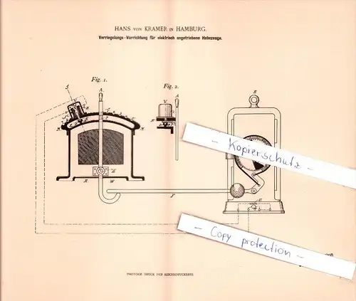 Original Patent - Hans von Kramer in Hamburg , 1899 , Hebezeuge !!!