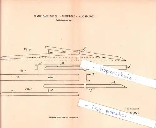 Original Patent -  Franz Paul Meier in Friedberg b. Augsburg , 1898 , Faßbodensicherung , Brauerei !!!