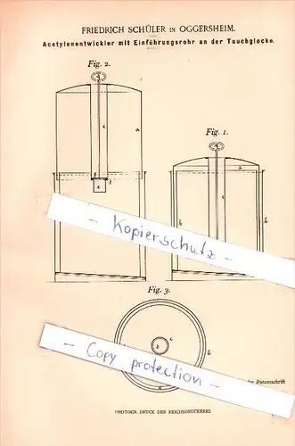 Original Patent - Friedrich Schüler in Oggersheim , 1899 , Acetylenentwickler , Gas , Ludwigshafen a.Rh. !!!