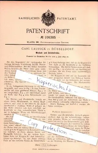 Original Patent - Carl Laurick in Düsseldorf , 1899 , Muskat- und Zwiebelreibe , Zwiebel !!!