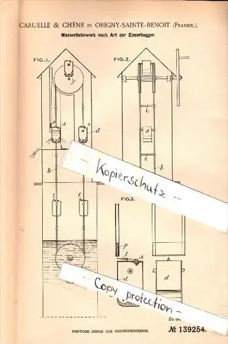 Original Patent - Caruelle & Chene à Origny-Sainte-Benoite , 1902 , Colonne d'eau !!!