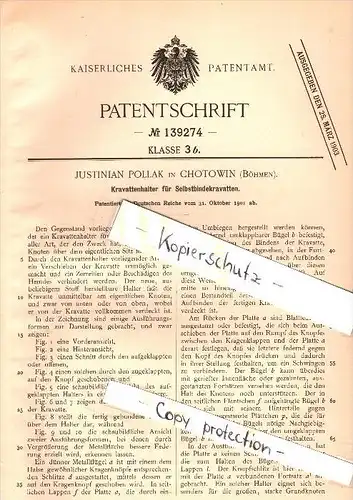 Original Patent - Justinian Pollak in Chotowin / Chotoviny i. Böhmen , 1901 , Halter für Krawatten , Schlips , Krawatte
