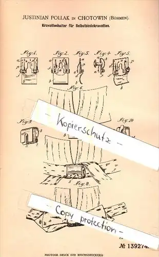 Original Patent - Justinian Pollak in Chotowin / Chotoviny i. Böhmen , 1901 , Halter für Krawatten , Schlips , Krawatte