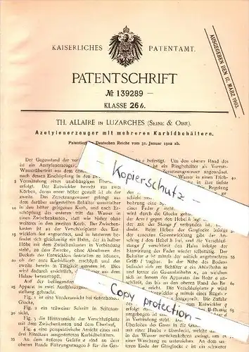 Original Patent - Th. Allaire à Luzarches , Seine & Oise , 1902 , Producteur de l'acétylène !!!