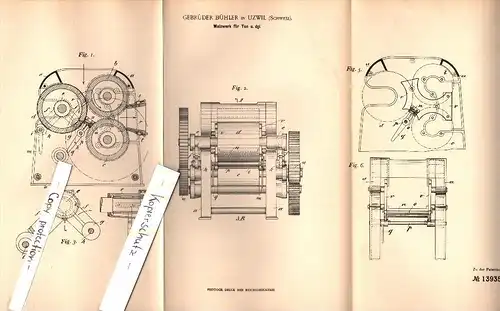 Original Patent - Gebrüder Bühler in Uzwil , 1901 , Walzwerk für Ton !!!