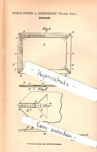 Original Patent - Julius Kinzer in Jägerndorf / Krnov i. Schlesien , 1901 , Zeichentafel , Schule , Tafel !!!