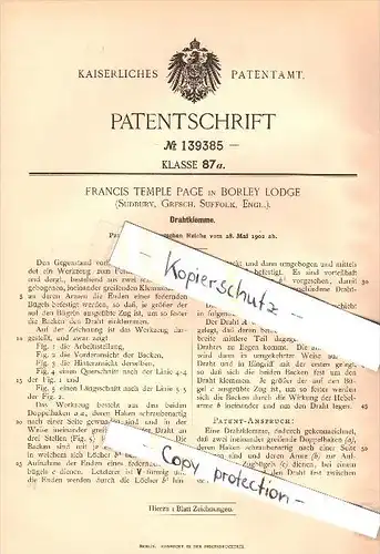 Original Patent - Francis Temple Page in Borley Lodge , Sudbury , 1902 , Tool for wire , Borley Rectory !!!