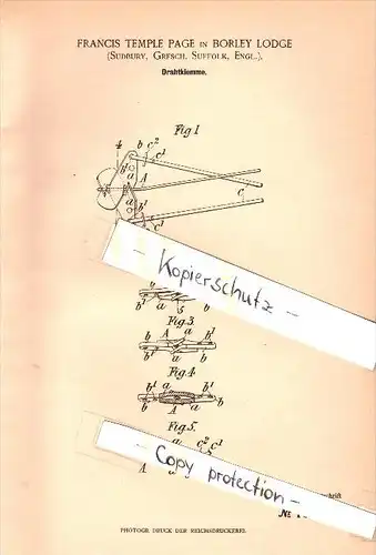 Original Patent - Francis Temple Page in Borley Lodge , Sudbury , 1902 , Tool for wire , Borley Rectory !!!