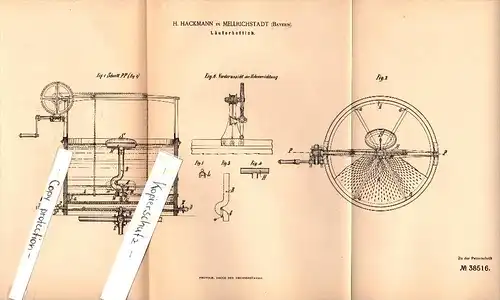 Original Patent - H. Hackmann in Mellrichstadt , Bayern , 1885 , Läuterbottich , Brauerei , Alkohol , Bier !!!