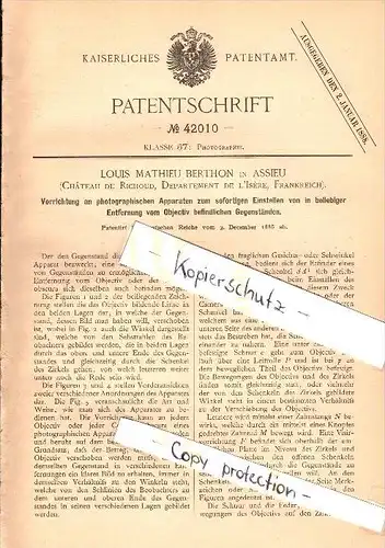 Original Patent - L.M. Berthon à Assieu , Chateau du Richoud , 1886 , Réglage de l'appareil photo , Isere  !!!