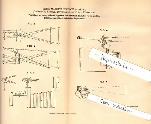 Original Patent - L.M. Berthon à Assieu , Chateau du Richoud , 1886 , Réglage de l'appareil photo , Isere  !!!