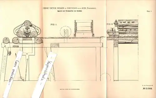 Original Patent - Pierre Victor Renard à Fontenay sous Bois , 1889 , Appareil pour ornements en tissu  !!!