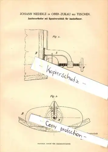 Original Patent - J. Niederle in Ober Zuckau bei Teschen / Cieszyn i. Schlesien , 1887 , Verteiler für Jauche , Agrar !!