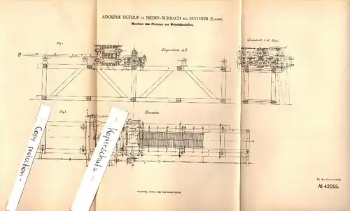 Original Patent - A. Dufour  à Niederburbach / Bourbach le Bas dans Sentheim , 1887 , Appareil pour le tissage !!!