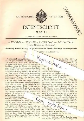 Original Patent - Alexander de Woulff in Pawlikowo b. Borowitschi , Gouv. Novgorod , Russland , 1890 , Ackergerät !!!