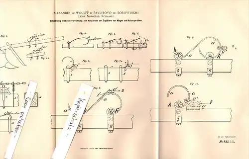 Original Patent - Alexander de Woulff in Pawlikowo b. Borowitschi , Gouv. Novgorod , Russland , 1890 , Ackergerät !!!