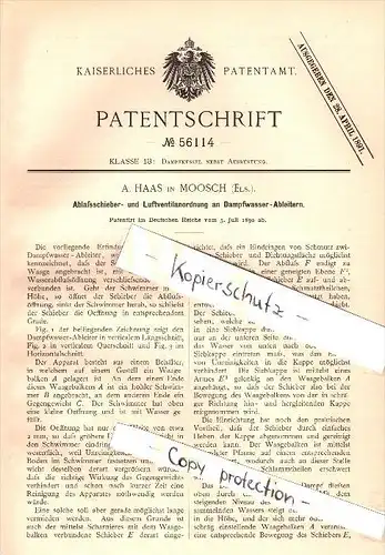 Original Patent - A. Haas à Moosch , 1890 , Dispositif de soupape pour moteur à vapeur , Elsass , Alsace !!!