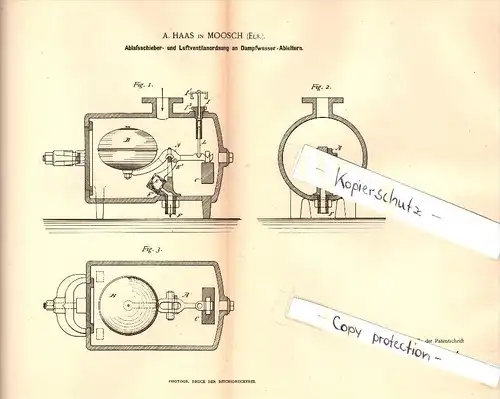 Original Patent - A. Haas à Moosch , 1890 , Dispositif de soupape pour moteur à vapeur , Elsass , Alsace !!!