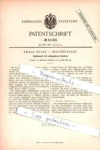 Original Patent - Ewald Ochel in Bergneustadt , 1889 , Becherwerk mit umklappbaren Bechern !!!