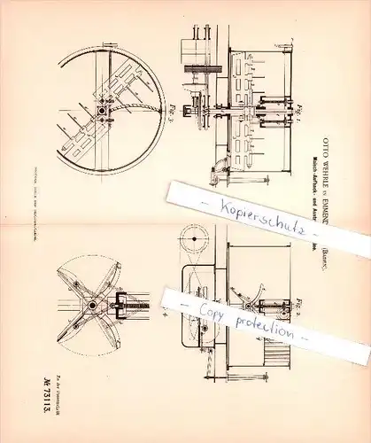 Original Patent - Otto Wehrle in Emmendingen (Baden) , 1893 , Maisch-Aufhack- und Austrebermaschine !!!