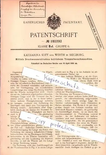 Original Patent - Katharina Kley geb. Werth in Siegburg , 1906 , Trommelwaschmaschine !!!