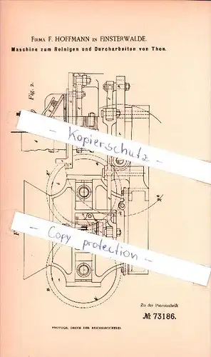 Original Patent - Firma F. Hoffmann in Finsterwalde , 1893 , Maschine zum Reinigen und Durcharbeiten von Thon !!!