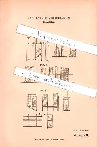 Original Patent -Max Fenkner in Nordhausen , 1902 , Bücherhalter !!!