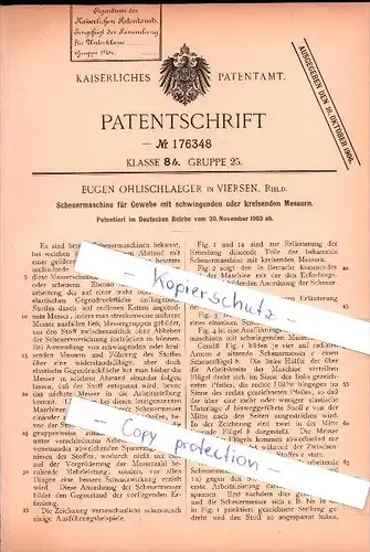 Original Patent - Eugen Ohlischlaeger in Viersen, Rhld. , 1903 , Scheuermaschine für Gewebe mit Messern!!!