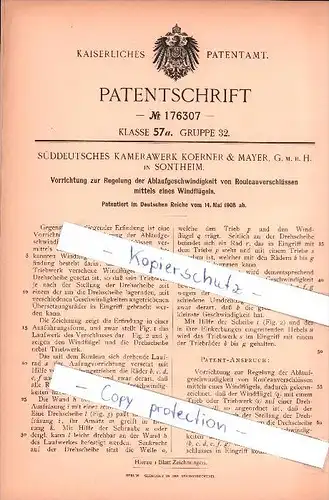 Original Patent - Kamerawerk Koerner & Mayer , 1905 , Regelung für Rouleau , Sontheim !!!