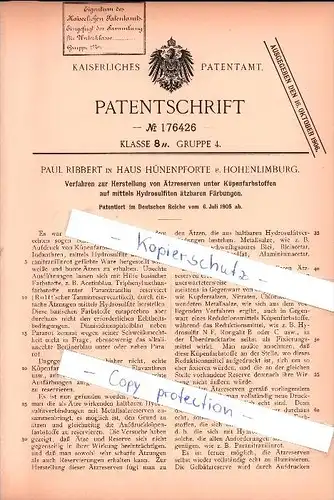 Original Patent -  Paul Ribbert in Haus Hünenpforte b. Hohenlimburg , 1905 , Herstellung von Ätzreserven , Chemie !!!