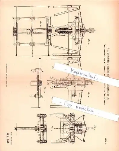 Original Patent -  F.A. Münzner in Obergruna bei Siebenlehn i. S. , 1891 , Fangvorrichtung, Hebezeuge , Kran !!!