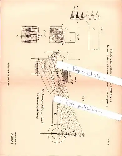 Original Patent -  F.A. Münzner in Obergruna bei Siebenlehn i. S. , 1891 , Fangvorrichtung, Hebezeuge , Kran !!!