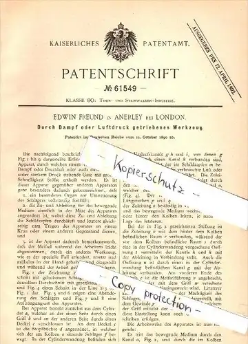 Original Patent - Edwin Freund in Anerley b. London , 1890 , Vapor pressure tool !!!