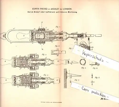 Original Patent - Edwin Freund in Anerley b. London , 1890 , Vapor pressure tool !!!