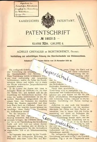 Original Patent - Achille Chevallier à Montmorency , Val-d’Oise , 1904 , Appareil pour machine à broder , broderie !!!
