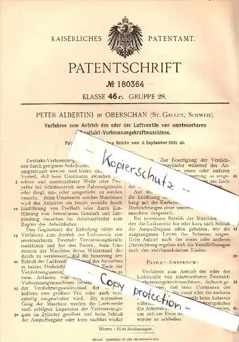 Original Patent -  Peter Albertini in Oberschan , Wartau , 1905 , Luftventil - Antrieb für Zweitaktmotoren , Motor !!!