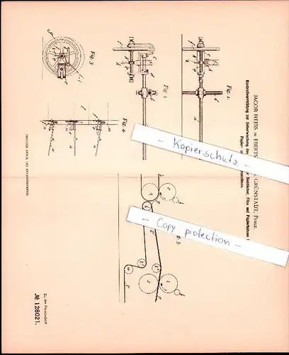 Original Patent - Jacob Heess in Ebertsheim b. Grünstadt , 1901 , Vorrichtung f. Papier- und Pappenmaschinen !!!