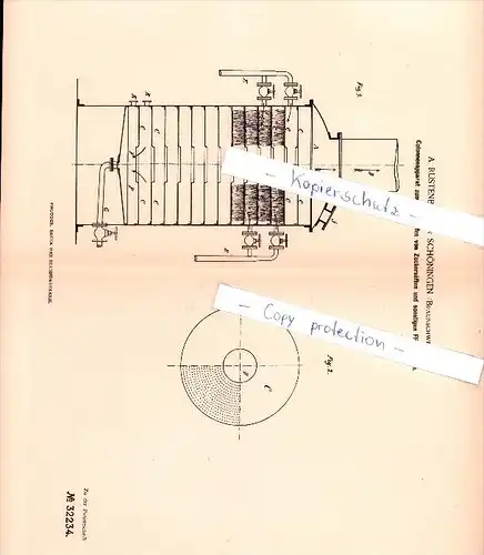 Original Patent - A. Rustenbach in Schöningen , 1885 , Colonnenapparat zum Verdampfen von Flüssigkeiten !!!