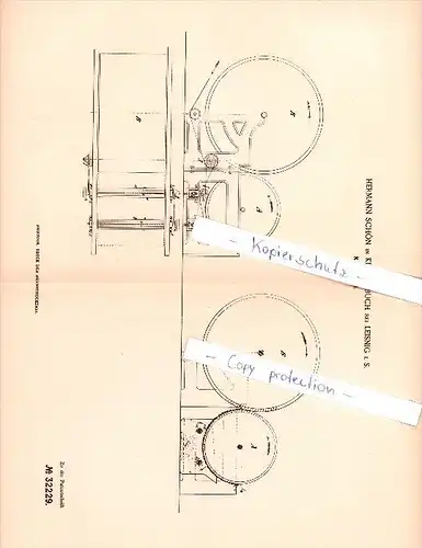 Original Patent - Hermann Schön in Klosterbuch bei Leisnig i. S. , 1884 , Krempel !!!