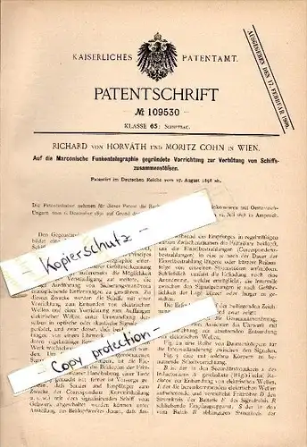 Original Patent - Richard von Horvath und Moritz Cohn in Wien , 1898 , Marconische Telegraphie für Schiffe , telegraphy