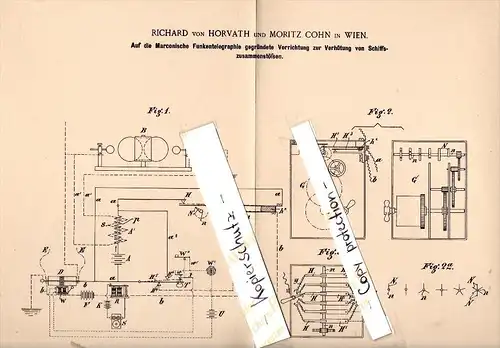 Original Patent - Richard von Horvath und Moritz Cohn in Wien , 1898 , Marconische Telegraphie für Schiffe , telegraphy