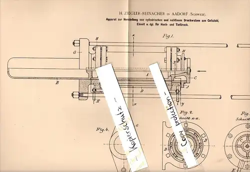 Original Patent - H. Ziegler - Reinacher in Aadorf , Schweiz , 1895 , Herstellung von Druckwalzen , Druckerei , Druck !!