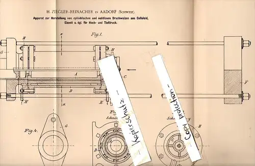 Original Patent - H. Ziegler - Reinacher in Aadorf , Schweiz , 1895 , Herstellung von Druckwalzen , Druckerei , Druck !!