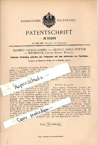 Original Patent - A. Newton in Weybridge , Surrey ,1896 , Connection of the pedal crank and chain wheel , bicycle !!!