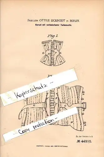 Original Patent - Ottilie Eickrodt in Berlin , 1888 , corset , Korsett !!!